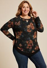 Plus Size Haven Round Hem Floral Tunic, BLACK COMBO, small