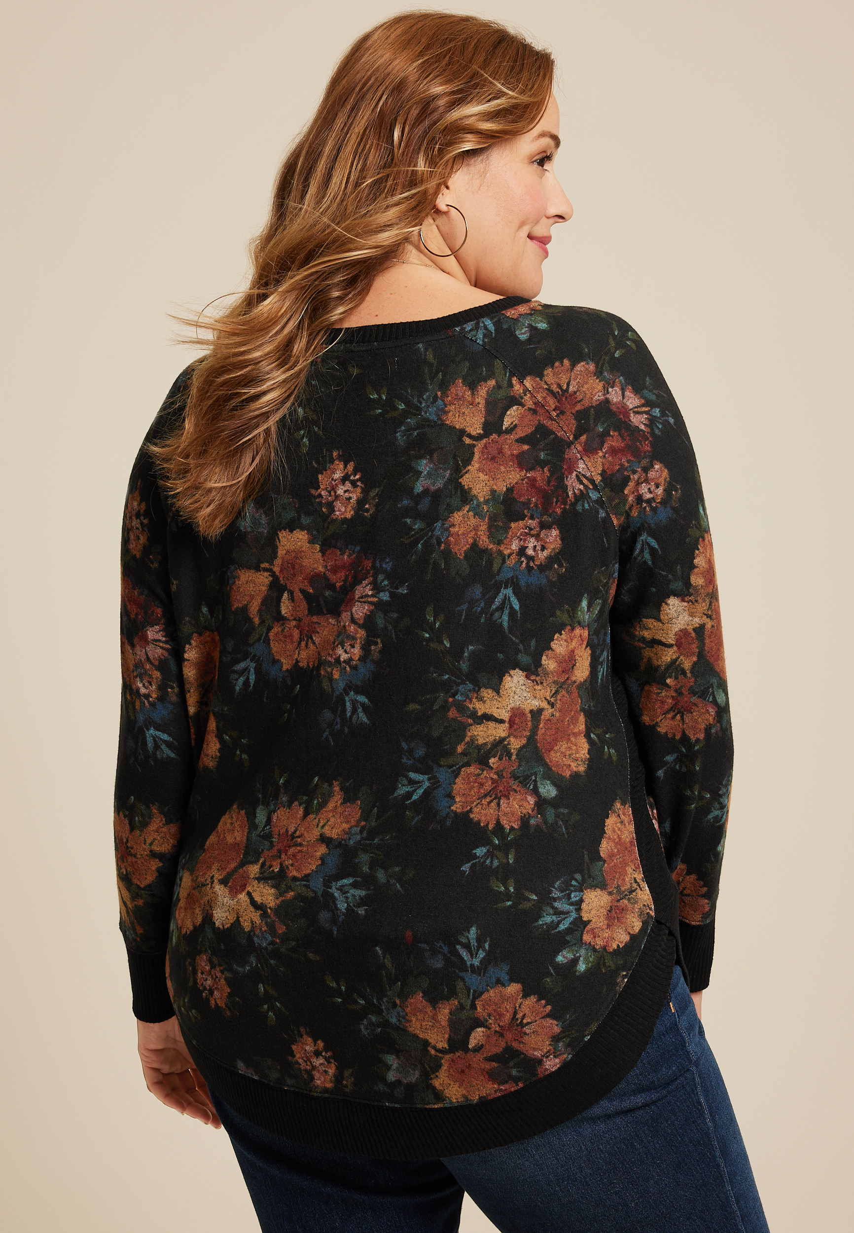 Plus Size Haven Round Hem Floral Tunic, BLACK COMBO, large