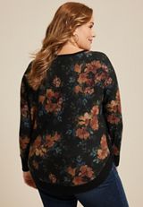 Plus Size Haven Round Hem Floral Tunic, BLACK COMBO, small