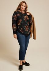 Plus Size Haven Round Hem Floral Tunic, BLACK COMBO, small