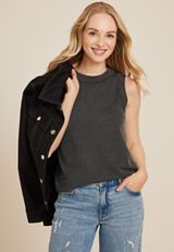24/7 Wavy Ribbed High Neck Tank Top, C106, small