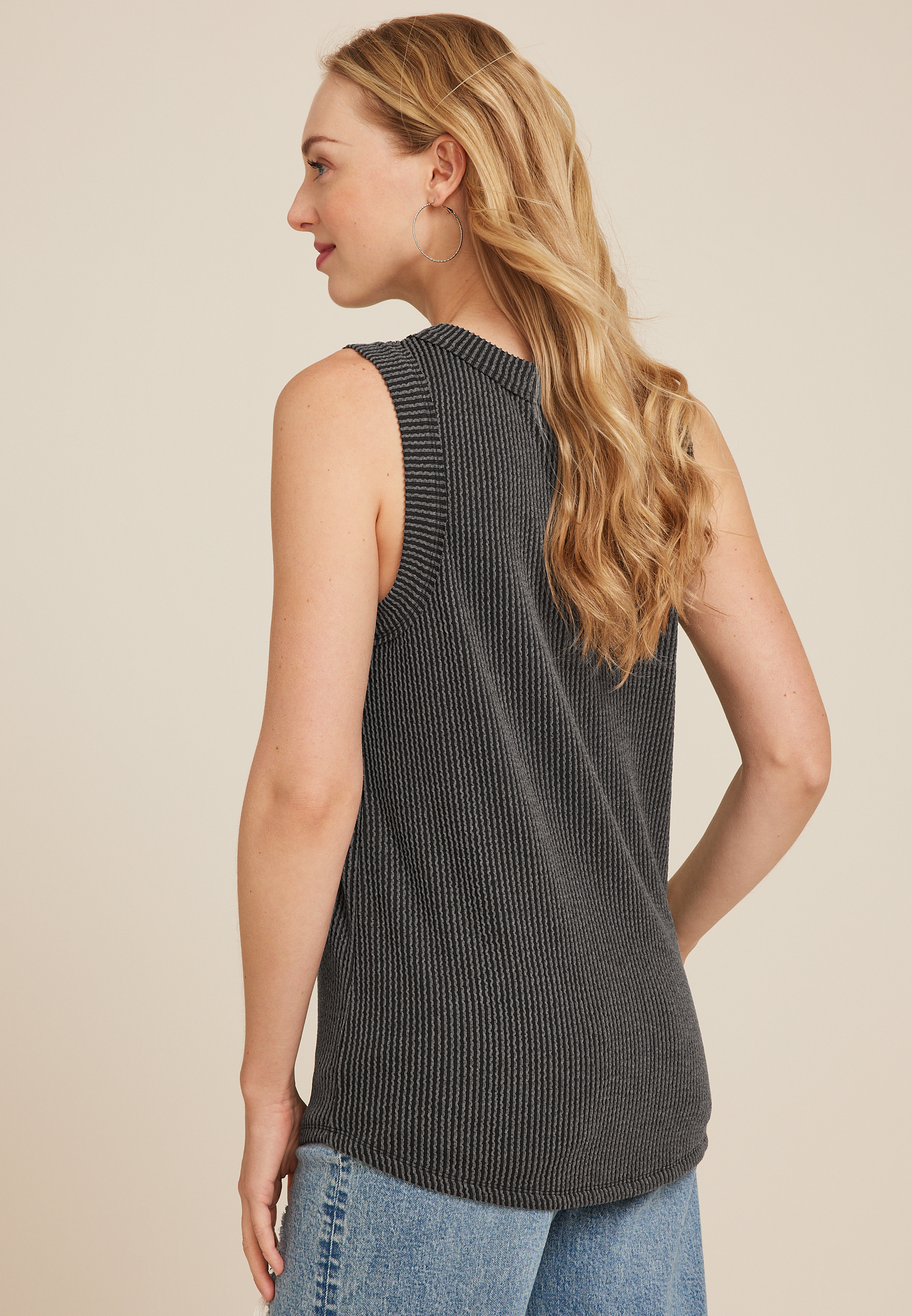 24/7 Wavy Ribbed High Neck Tank Top, C106, large