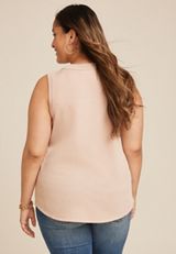 Plus Size 24/7 Wavy Ribbed High Neck Tank Top, OATMEAL, small