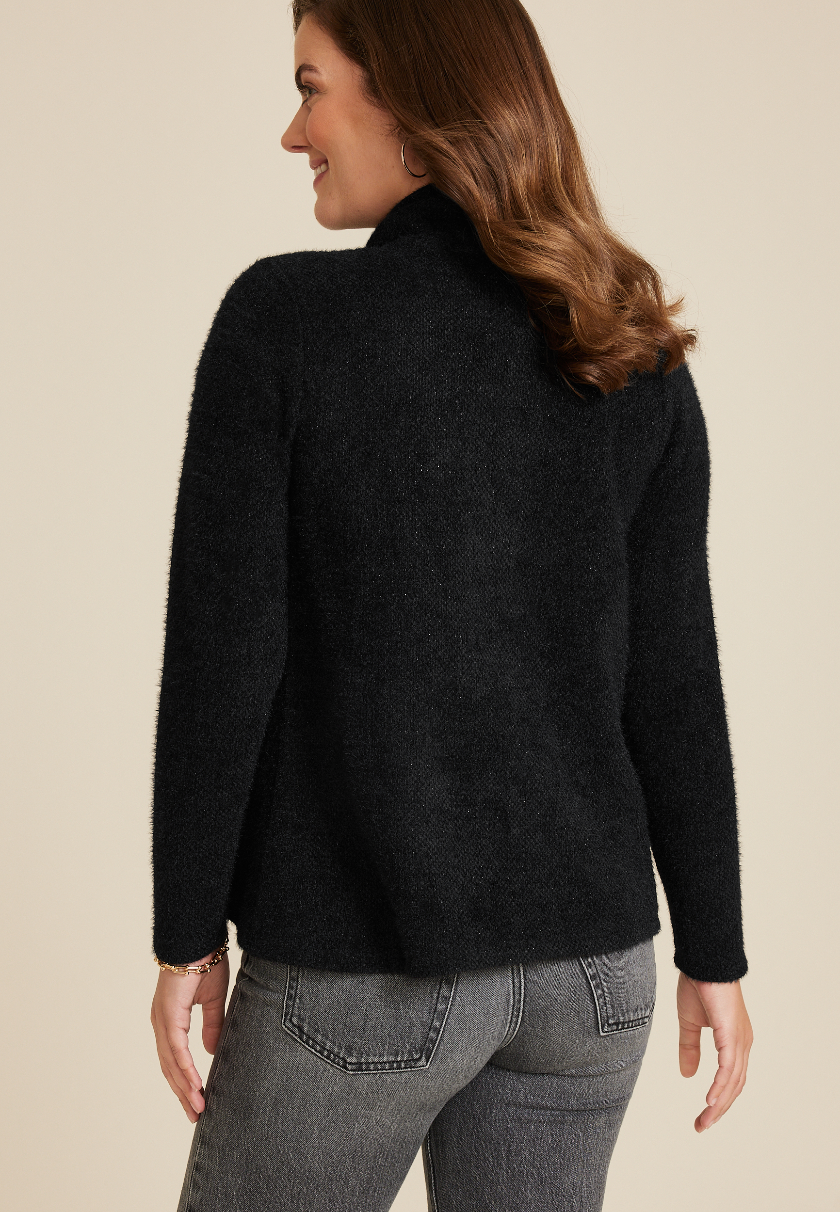 Metallic Asymmetrical Cardigan, BLACK, large