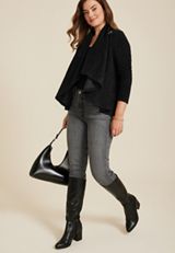 Metallic Asymmetrical Cardigan, BLACK, small