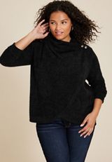 Plus Size Metallic Asymmetrical Cardigan, BLACK, small