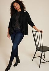 Plus Size Metallic Asymmetrical Cardigan, BLACK, small