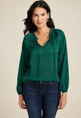 Satin Jacquard Tie Front Blouse, C3895, small
