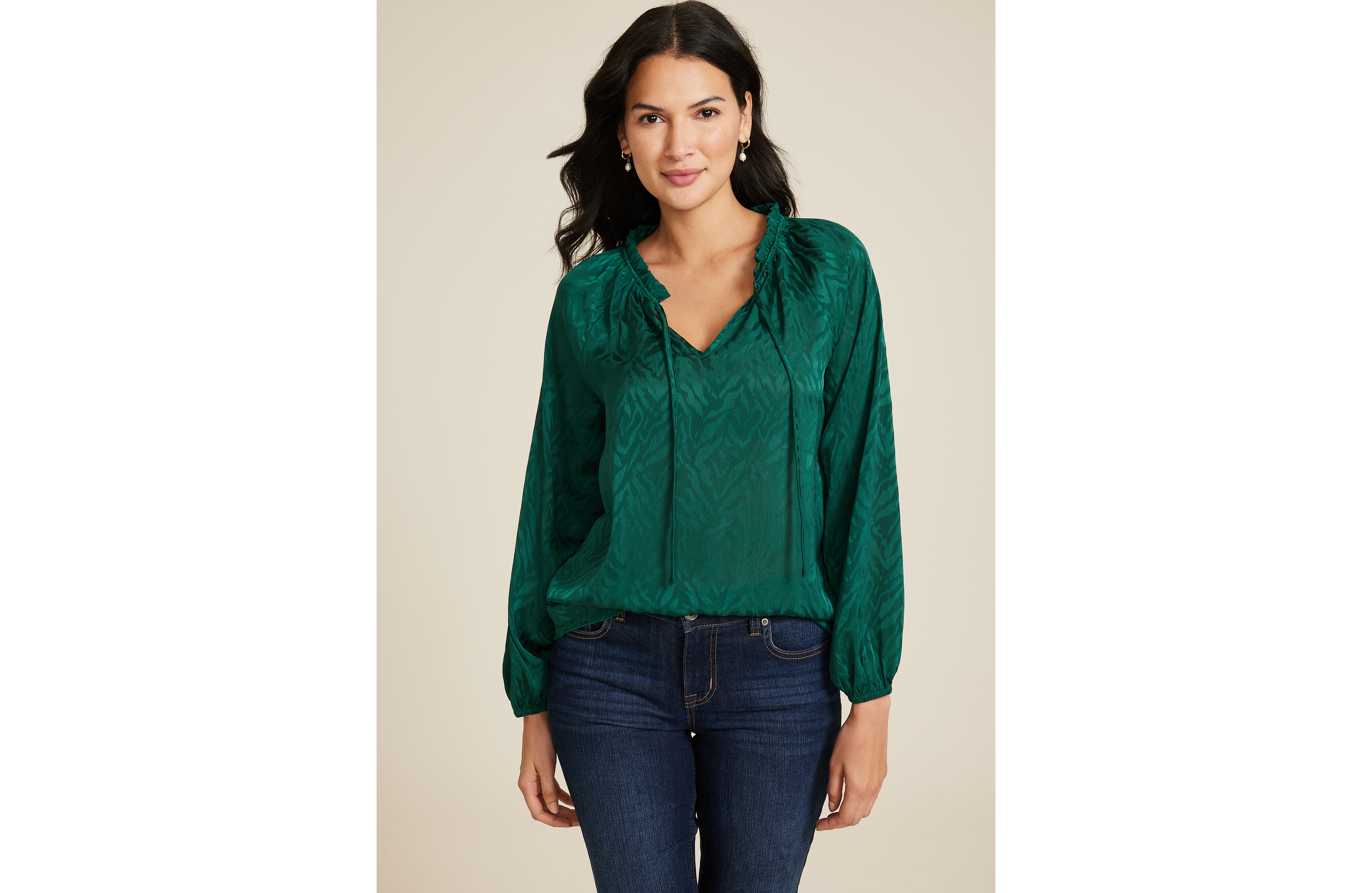Satin Jacquard Tie Front Blouse