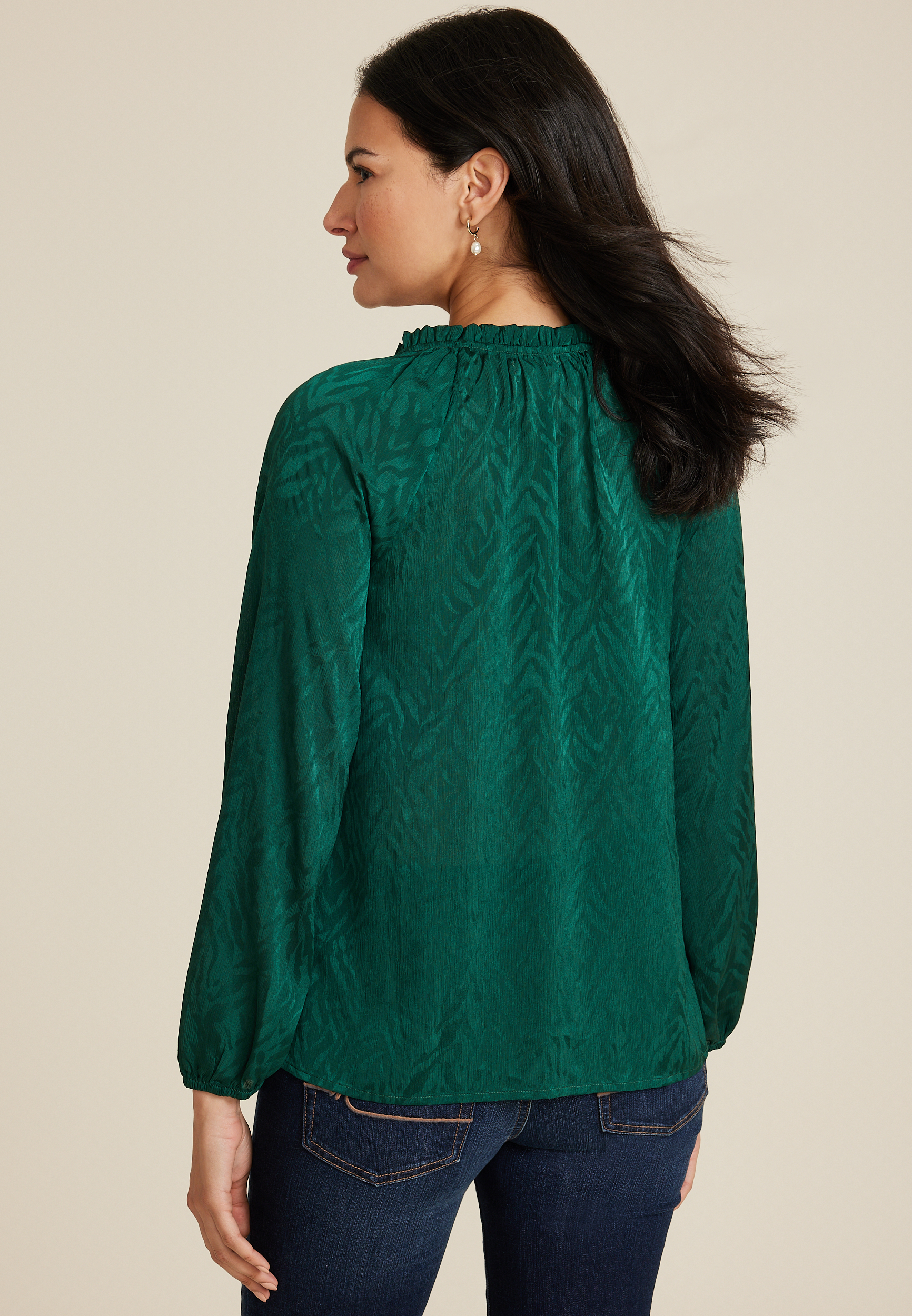 Satin Jacquard Tie Front Blouse, C3895, large