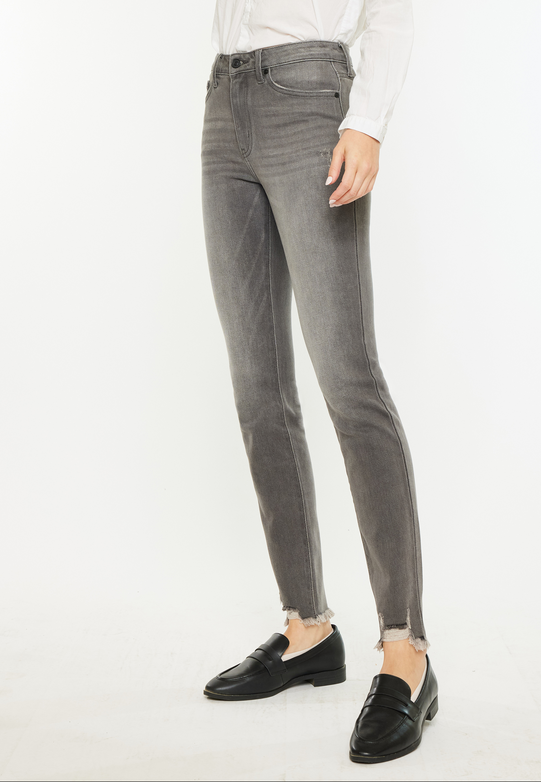 KanCan&trade; Gray High Rise Ripped Hem Skinny Jean, GRAY, large
