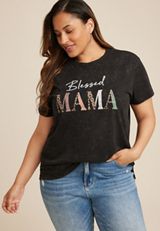 Plus Size Blessed Mama Animal Oversized Fit Graphic Tee, BLACK, small