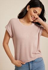 24/7 Clara Short Sleeve Wavy Ribbed Tee, C3544, small