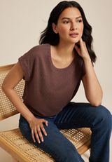 24/7 Clara Short Sleeve Wavy Ribbed Tee, C7086, small