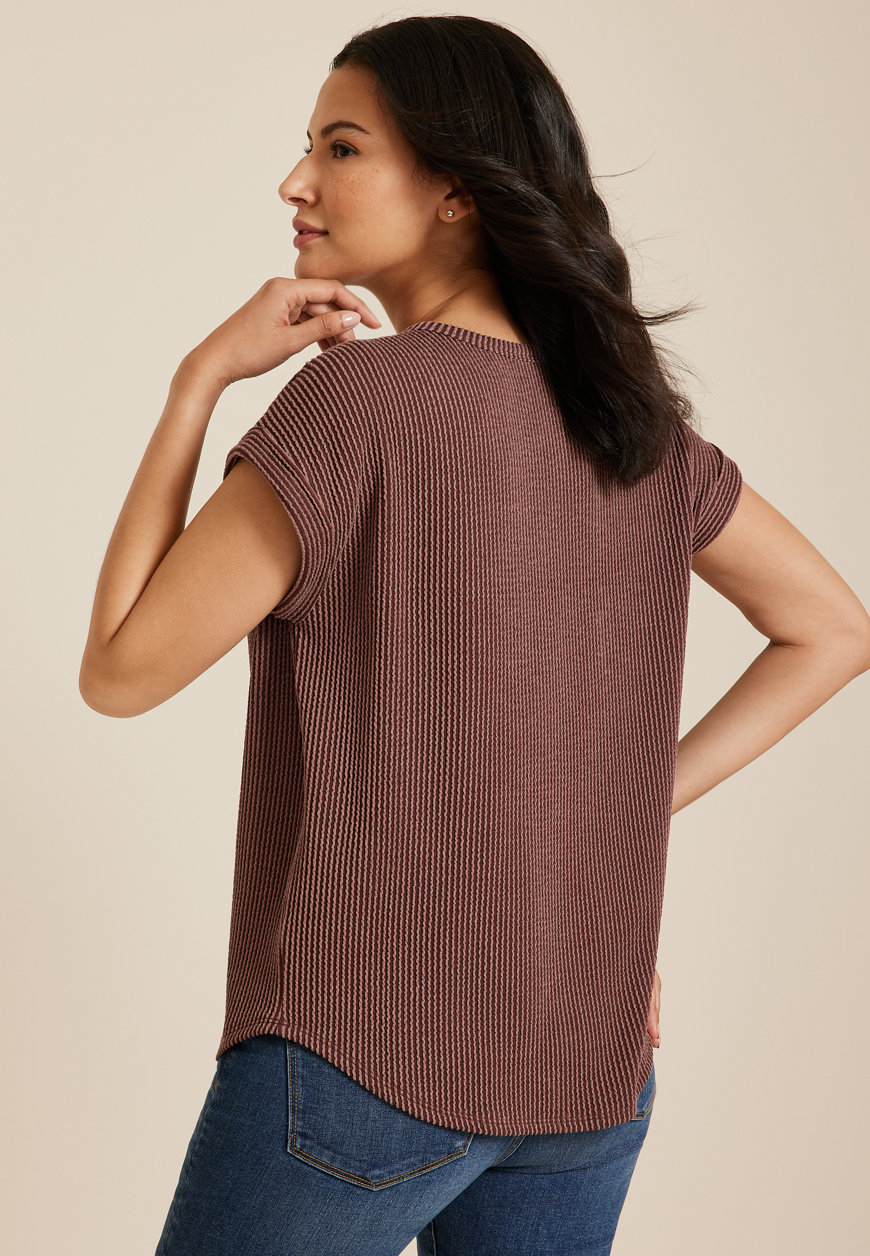 24/7 Clara Short Sleeve Wavy Ribbed Tee, C7086, large