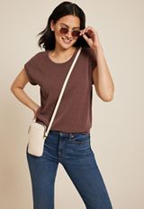 24/7 Clara Short Sleeve Wavy Ribbed Tee, C7086, small