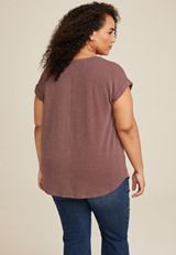 Plus Size 24/7 Clara Short Sleeve Wavy Ribbed Tee, CHOCOLATE, small