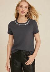 edgely&trade; Jewel Embellished Crew Neck Tee, C9764, small