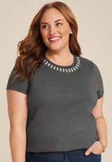 Plus Size edgely&trade; Jewel Embellished Crew Neck Tee, C9764, small