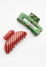 2 Pack Festive Claw Hair Clips, MULTI, small
