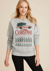National Lampoon's Christmas Relaxed Fit Sweatshirt, LIGHT HEATHER GRAY, small