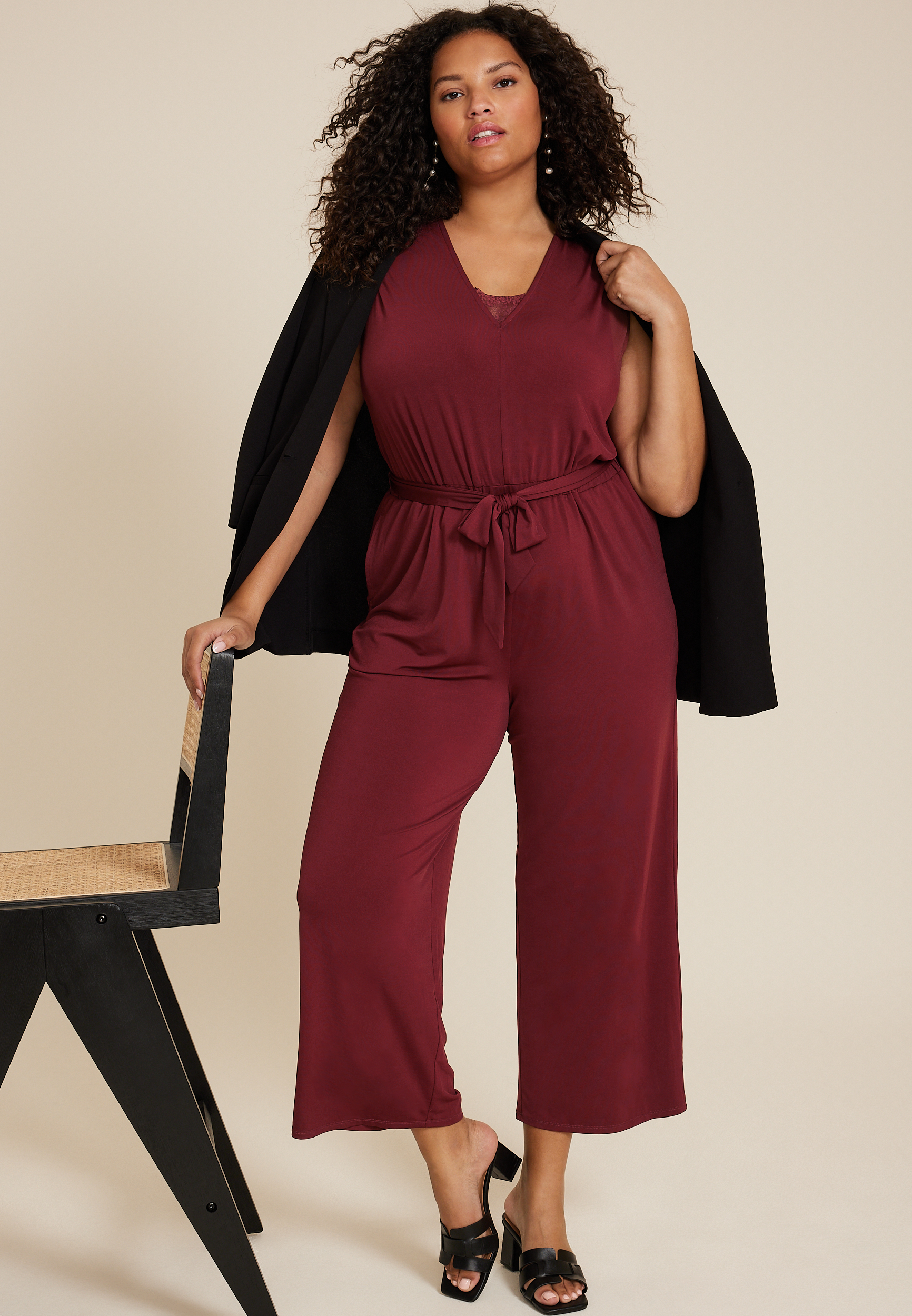 Plus Size Lace Trim Pocket Jumpsuit, C5325, large