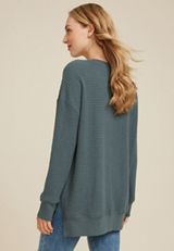 Waffle Knit V Neck Tunic, C4309, small