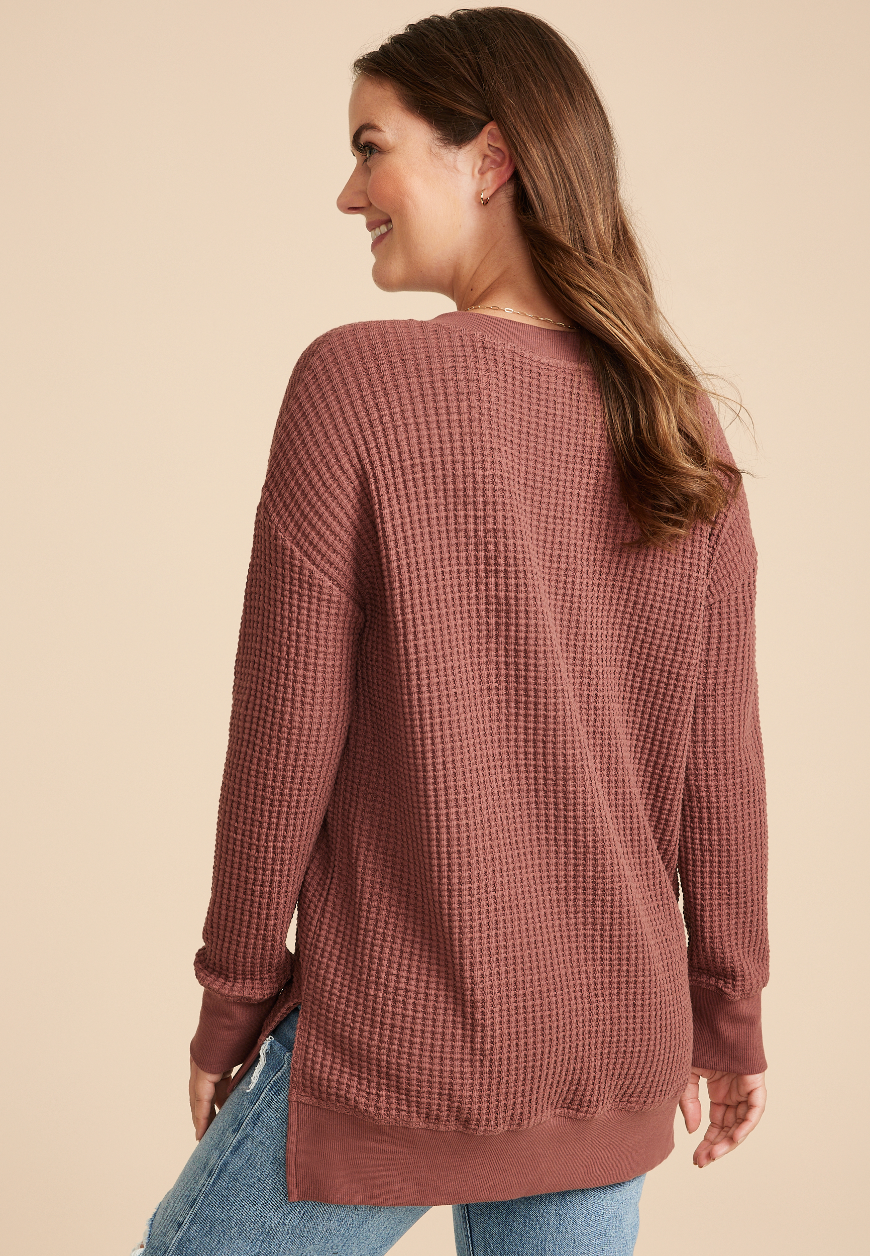Waffle Knit V Neck Tunic