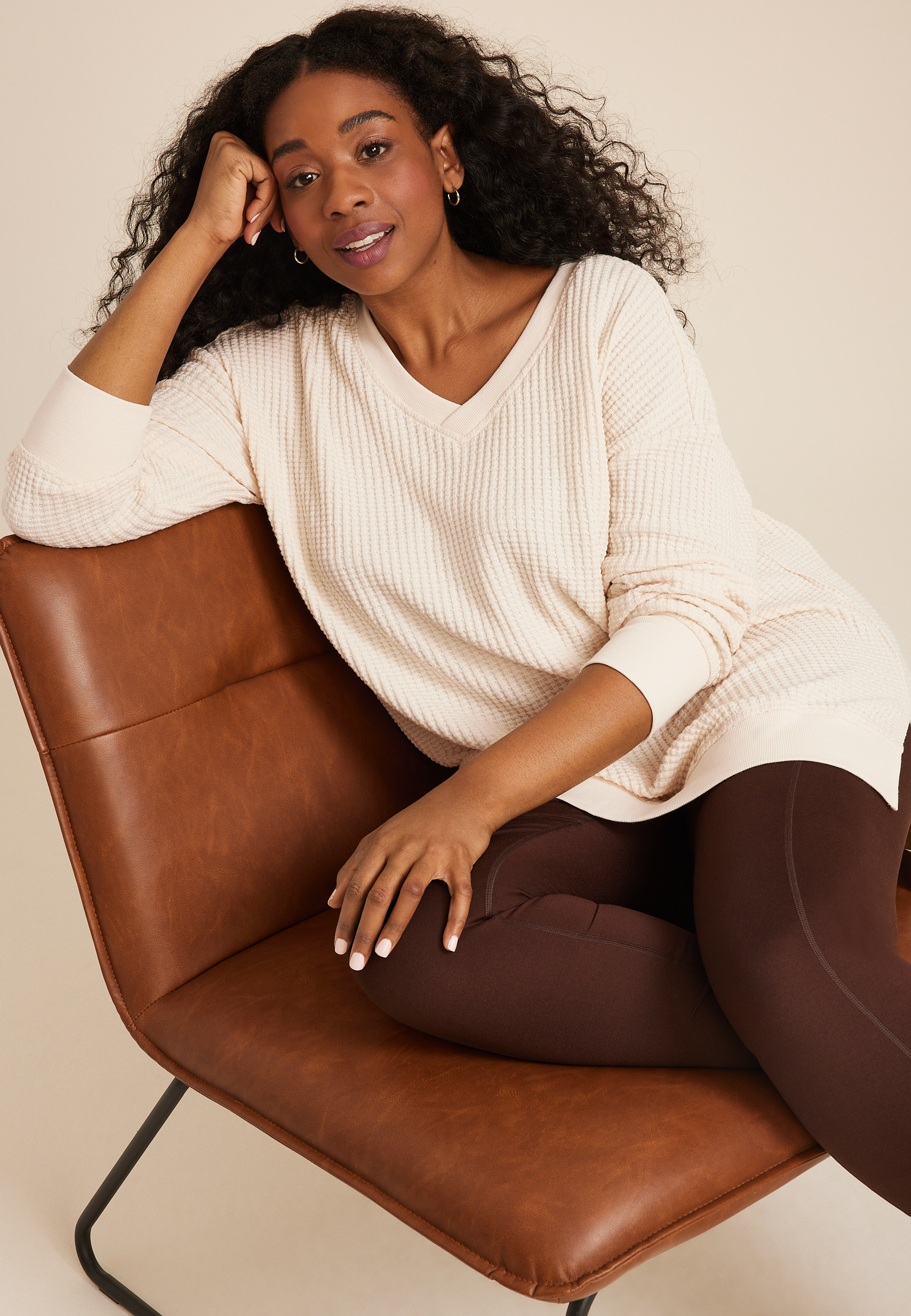 Plus Size Waffle Knit V Neck Tunic maurices