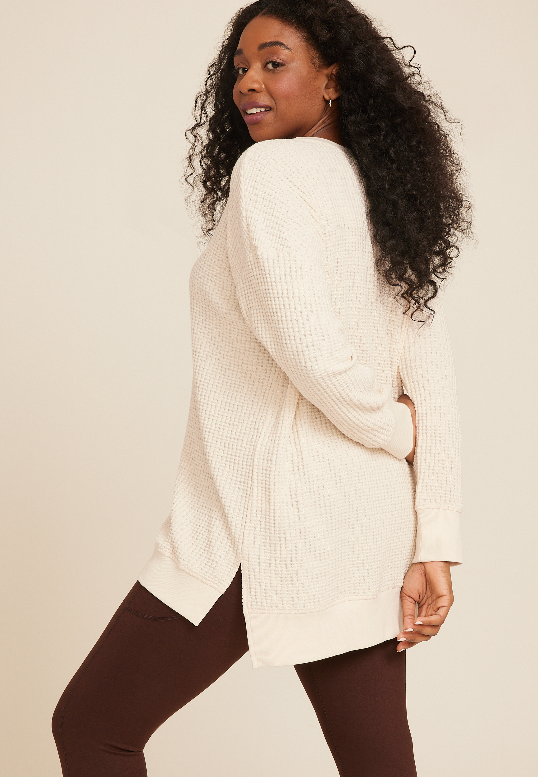 Plus Size Waffle Knit V Neck Tunic, C9747, large
