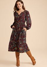 Floral Notch Neck Midi Dress, C9736, small