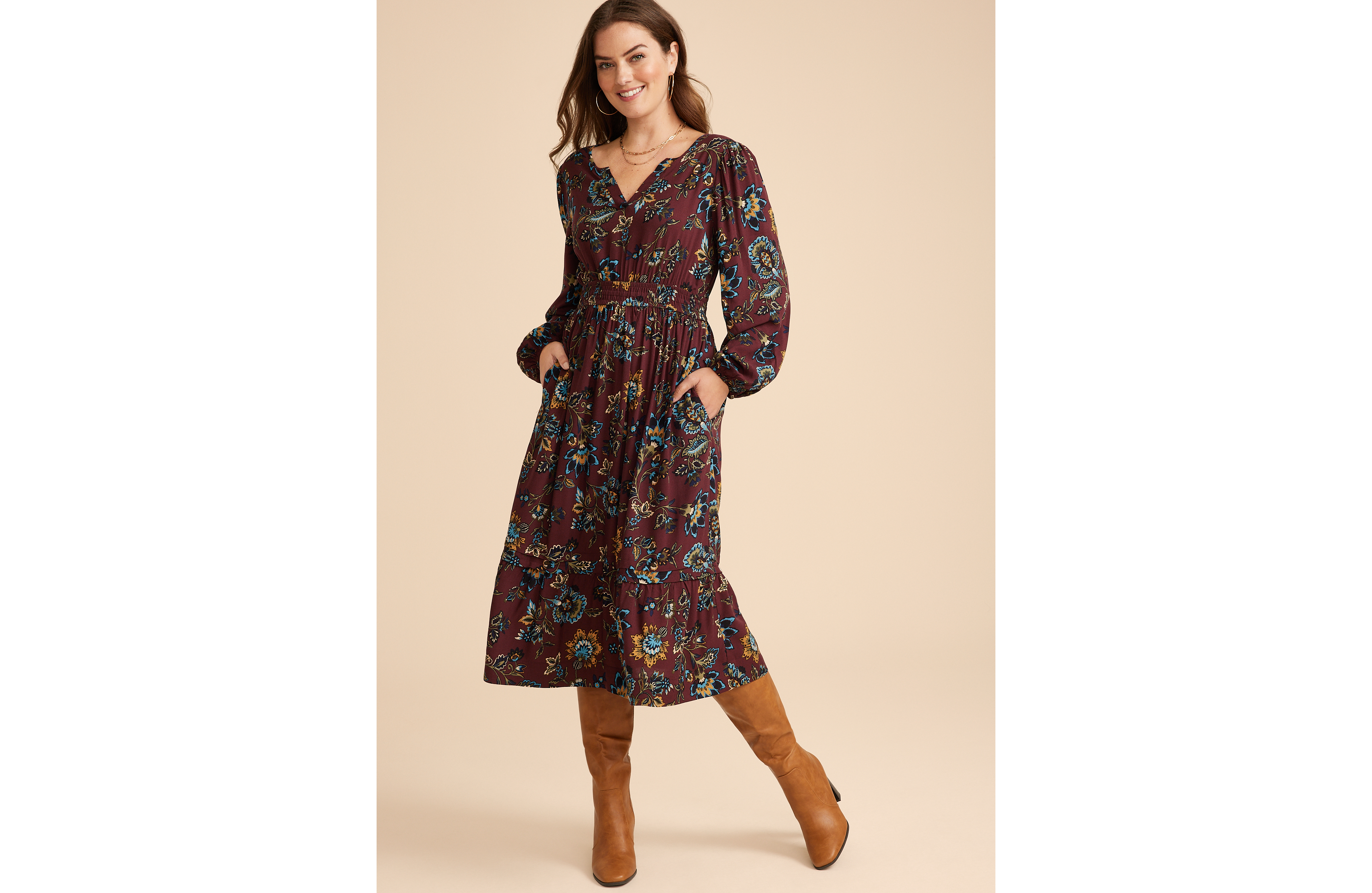 Floral Notch Neck Midi Dress
