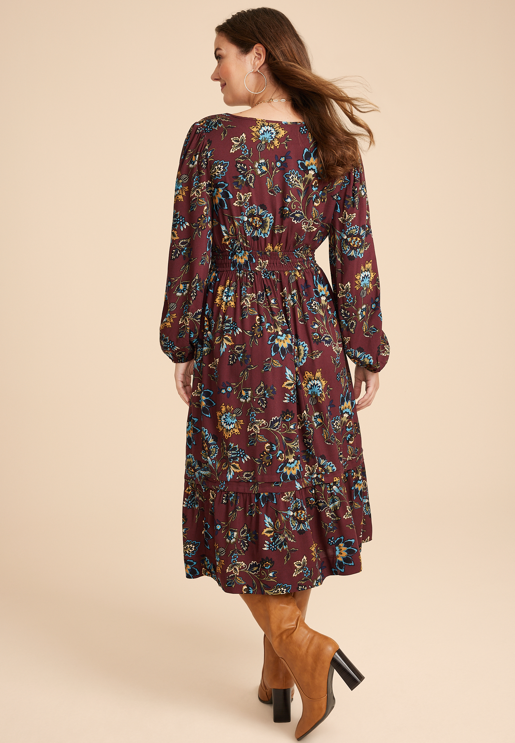 Floral Notch Neck Midi Dress, C9736, large