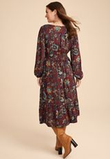 Floral Notch Neck Midi Dress, C9736, small