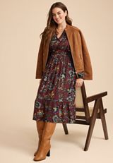 Floral Notch Neck Midi Dress, C9736, small
