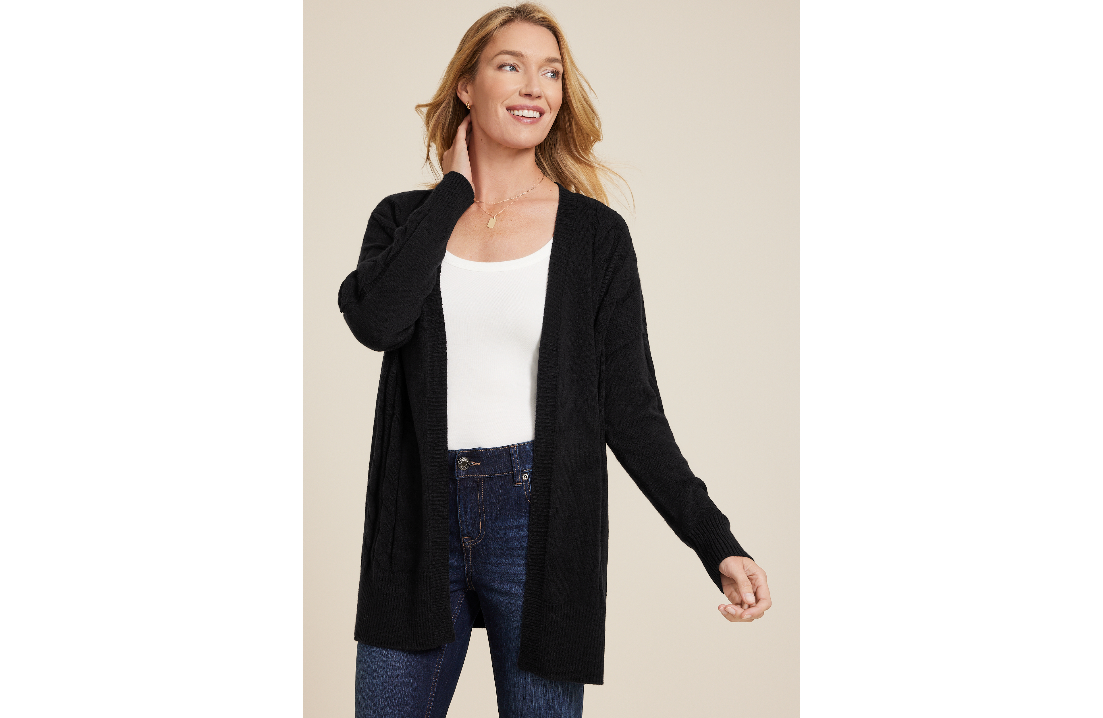 Cable Stitch Open Front Cardigan