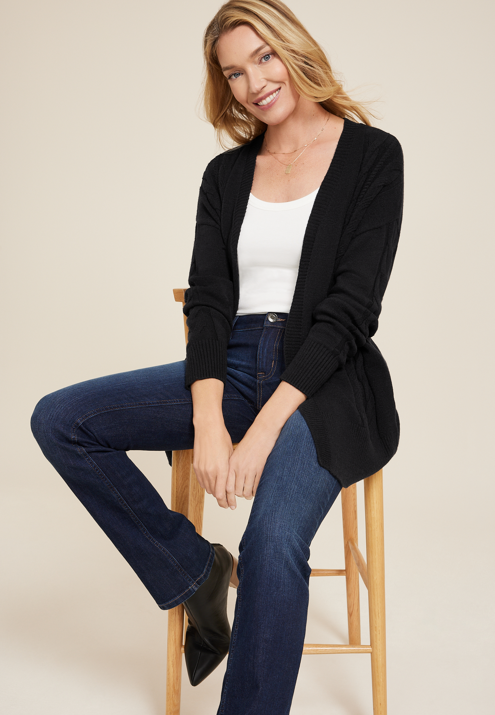 Cable Stitch Open Front Cardigan, C106, large