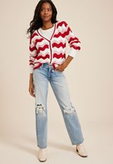 Wavy Striped Knit Cardigan, C4731, small