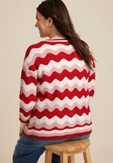 Plus Size Wavy Striped Knit Cardigan, PINK COMBO, small