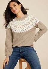 Fair Isle Eyelash Crew Neck Sweater, C9817, small