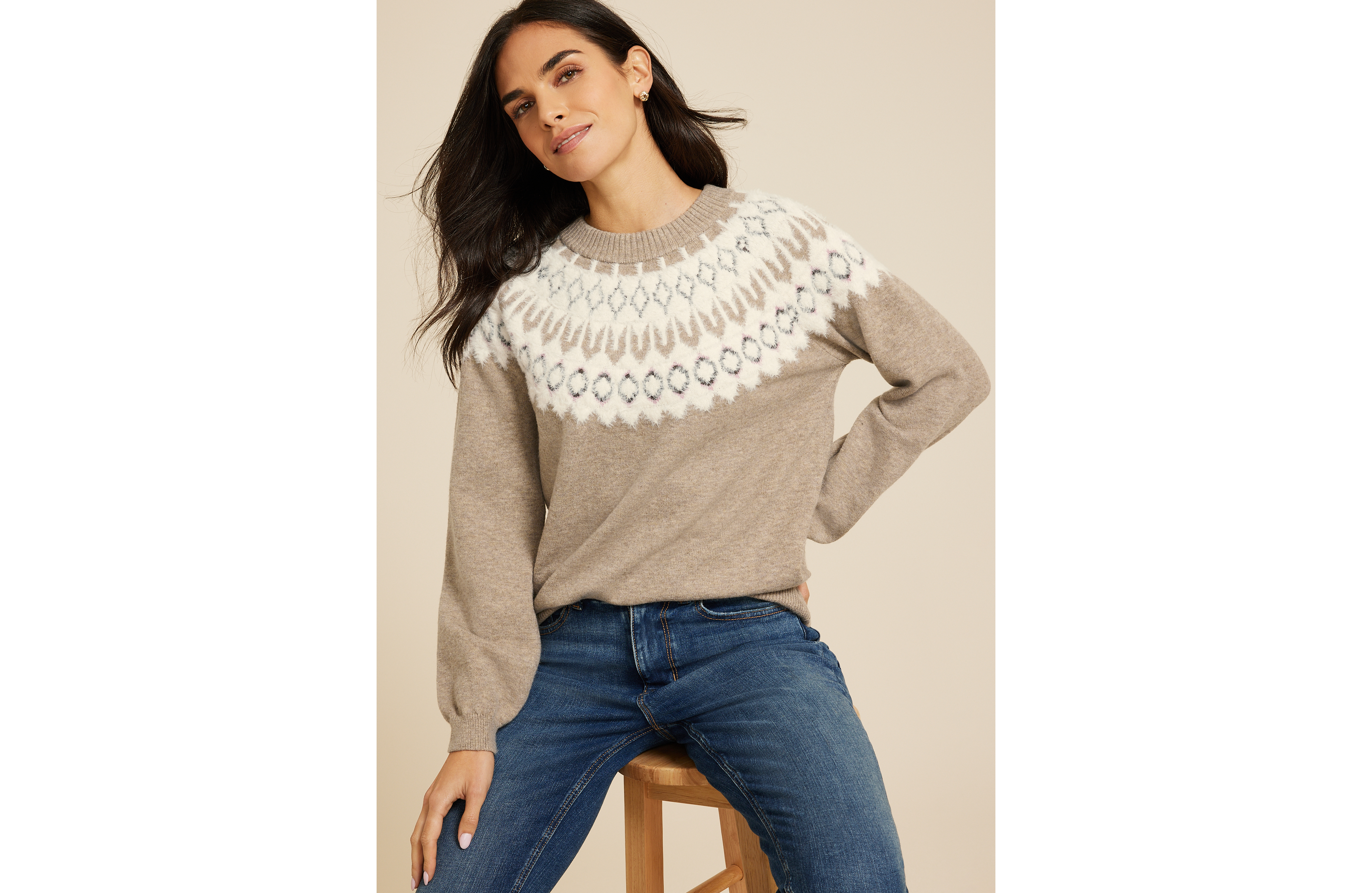 Fair Isle Eyelash Crew Neck Sweater