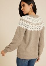 Fair Isle Eyelash Crew Neck Sweater, C9817, small