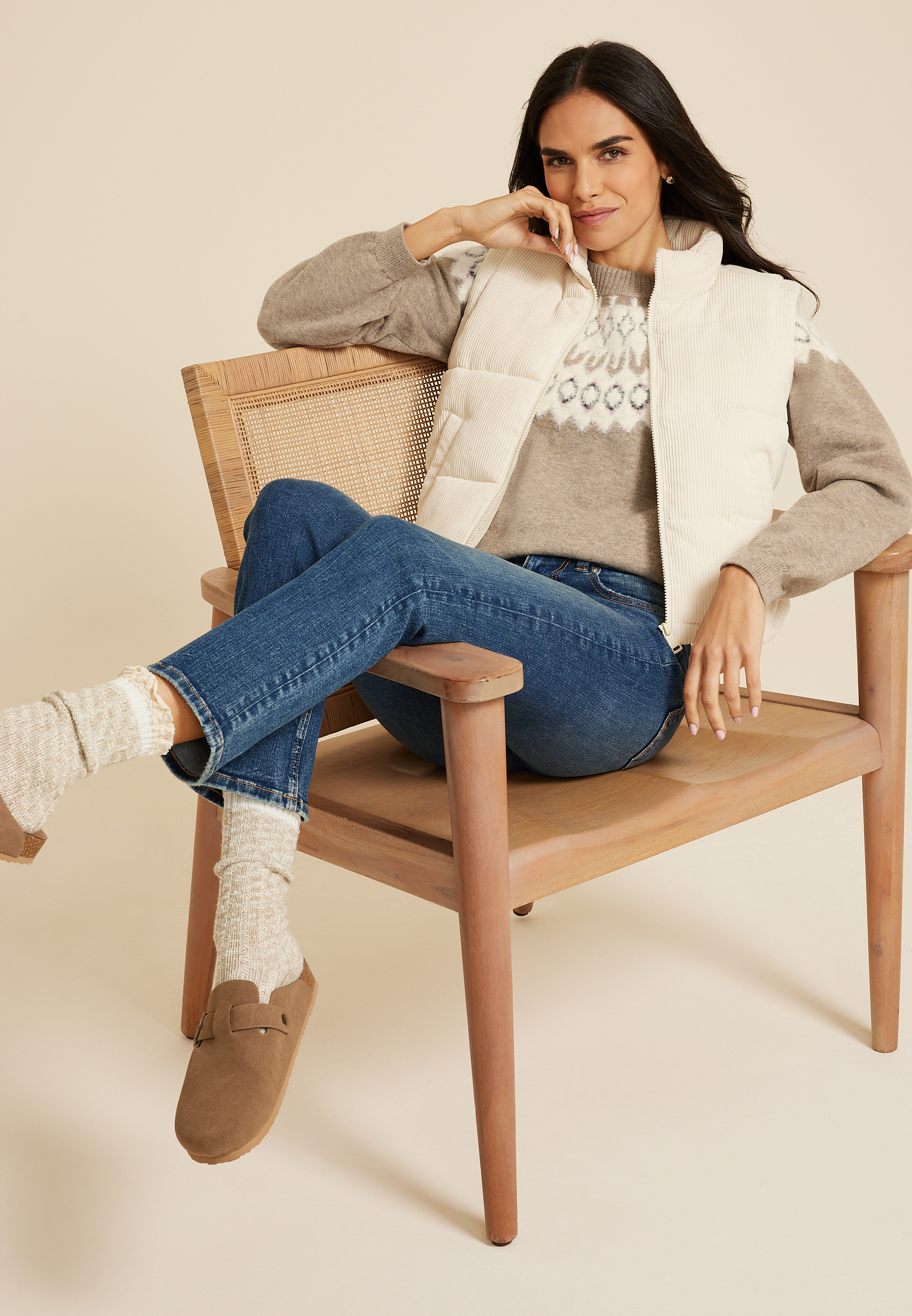 Fair Isle Eyelash Crew Neck Sweater, C9817, large