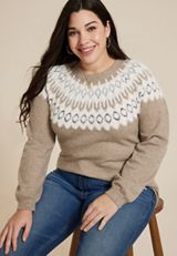 Plus Size Fair Isle Eyelash Crew Neck Sweater, C9817, small
