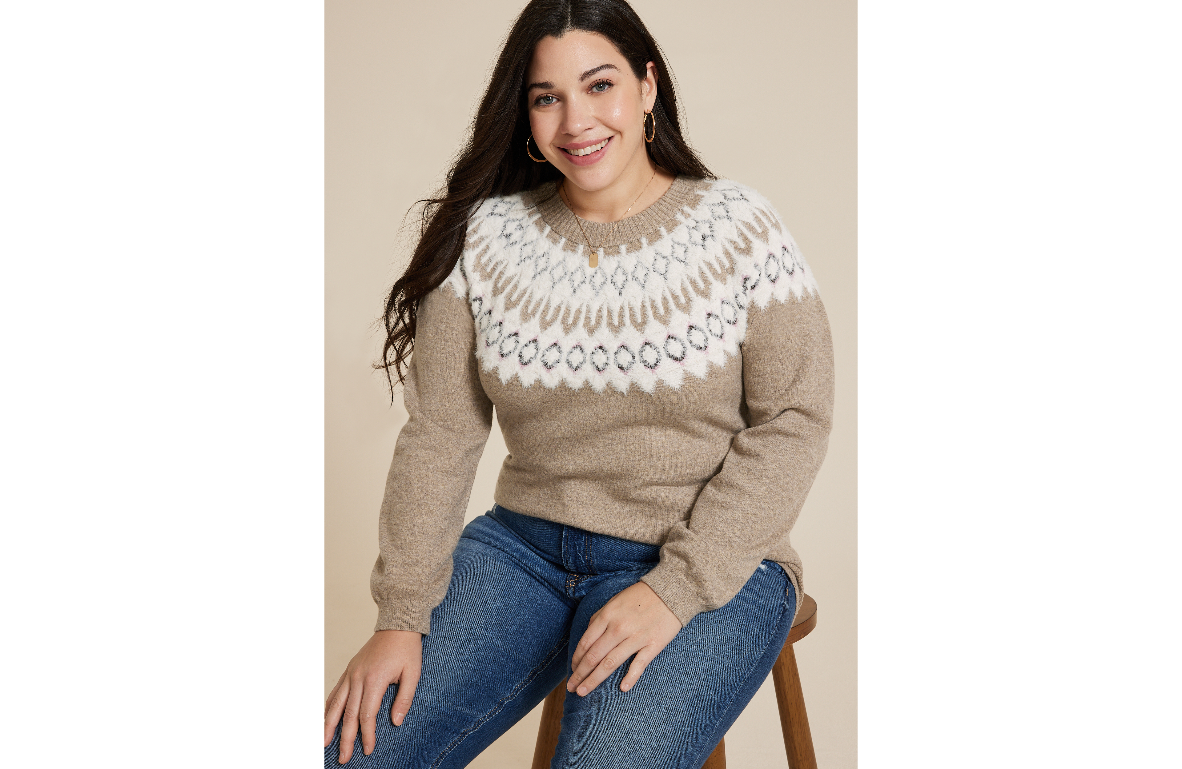 Plus Fair Isle Eyelash Crew Neck Sweater