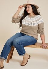 Plus Size Fair Isle Eyelash Crew Neck Sweater, C9817, small