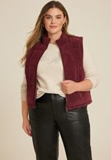 Plus Size Corduroy Puffer Vest, BROWN RUBY, small