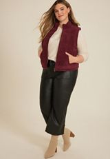 Plus Size Corduroy Puffer Vest, BROWN RUBY, small