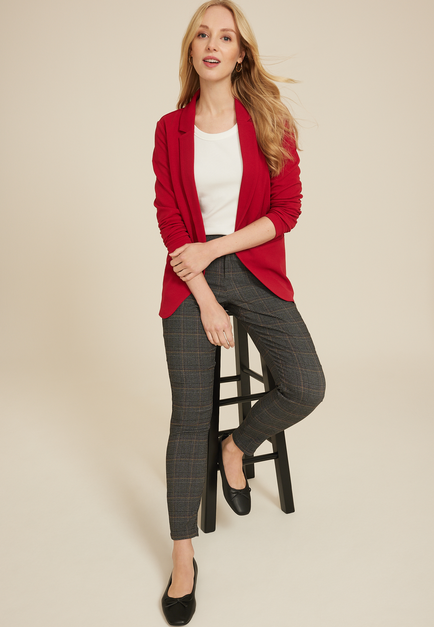 Versa Open Front Long Sleeve Blazer, REBEL RED, large