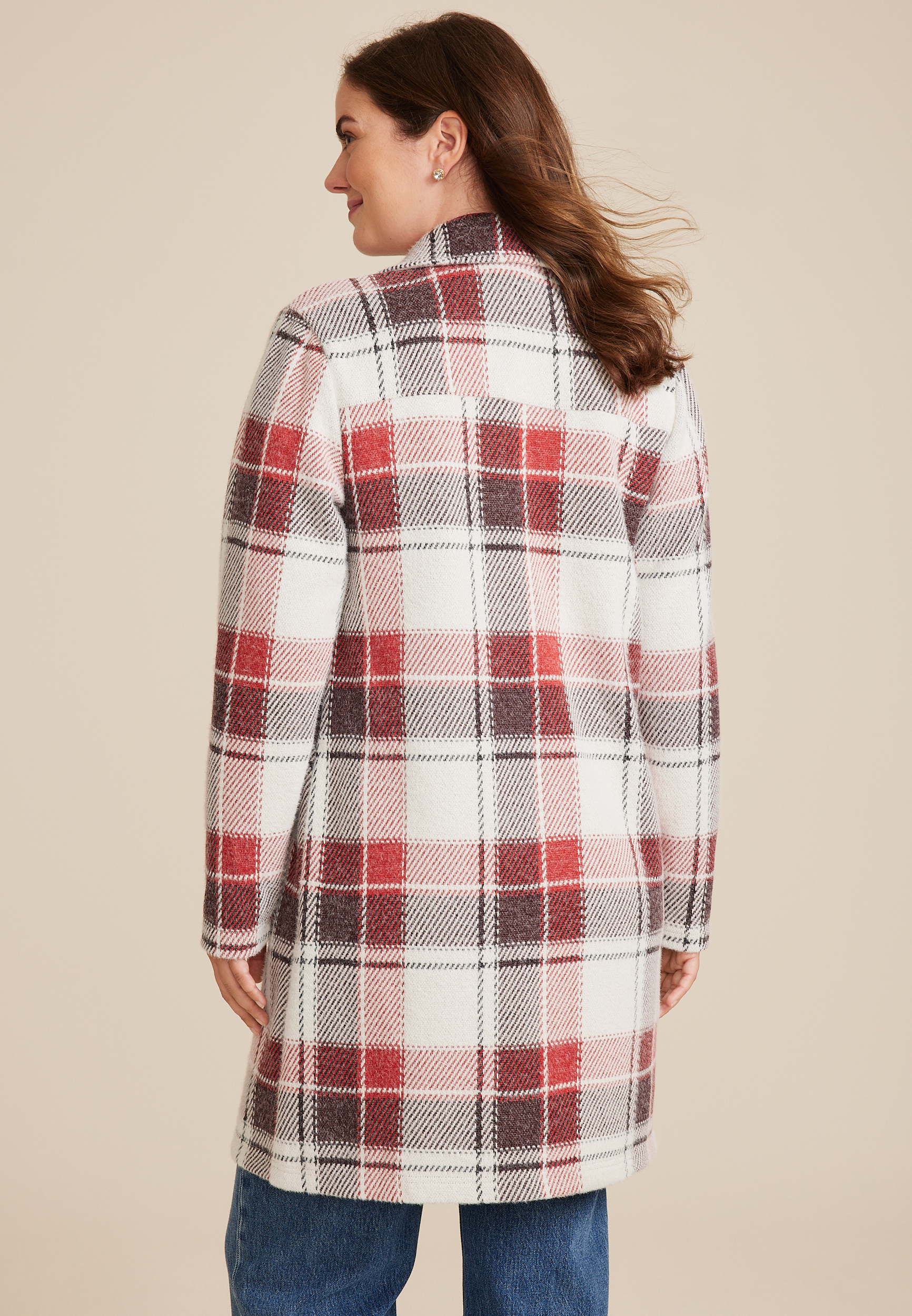 Plaid Longline Coatigan, C7044, large